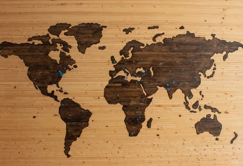 world map in wood