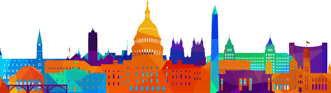 colorful outline of the Washington DC skyline